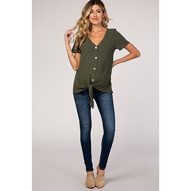 Maternity Button Tie Front Top