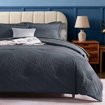 Comforter Set - 7 pc Dusty Pink Bedding, Botanical Design, Breathable Microfiber