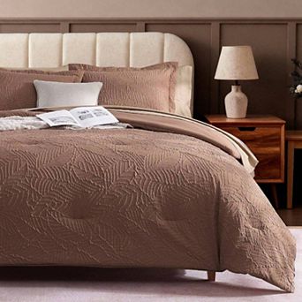 Comforter Set - 7 pc Dusty Pink Bedding, Botanical Design, Breathable Microfiber