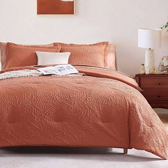 Comforter Set - 7 pc Dusty Pink Bedding, Botanical Design, Breathable Microfiber