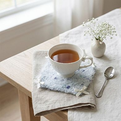 Plush Knit Coaster with Bow Corners Soft Table Protector