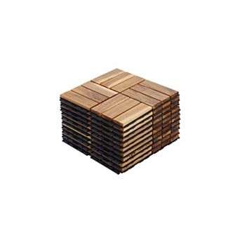 WOW PIONEER Interlocking Acacia Hardwood Deck Tiles for Outdoor Patio and Poolside Flooring