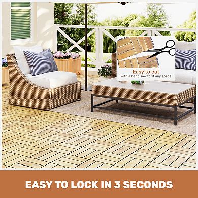 WOW PIONEER Interlocking Acacia Hardwood Deck Tiles for Outdoor Patio and Poolside Flooring