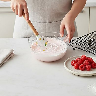 Silicone Spatula Set with Wooden Handles Bee Print Heat Resistant Kitchen Baking Tools 2 Piece