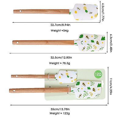 Silicone Spatula Set with Wooden Handles Bee Print Heat Resistant Kitchen Baking Tools 2 Piece