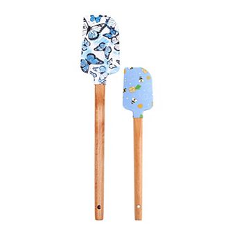 Silicone Spatula Set with Wooden Handles Bee Print Heat Resistant Kitchen Baking Tools 2 pc