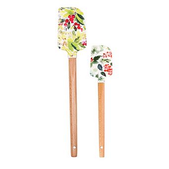 Silicone Spatula Set with Wooden Handles Bee Print Heat Resistant Kitchen Baking Tools 2 pc