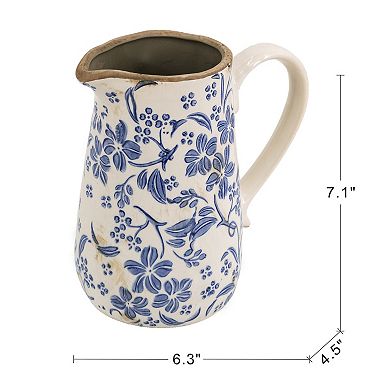 TOEMOA Ceramic Pitcher Vase with Handle for Farmhouse Home Decor
