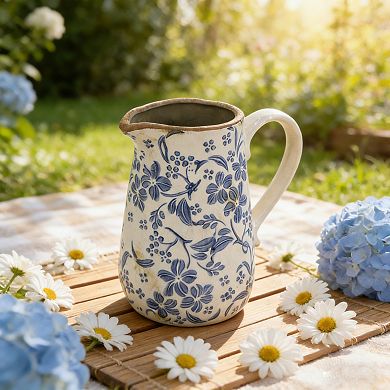 TOEMOA Ceramic Pitcher Vase with Handle for Farmhouse Home Decor