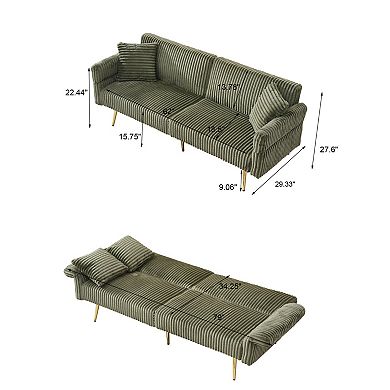 GOODSILO Convertible Corduroy Sofa Bed with Adjustable Armrests for Compact Living Spaces