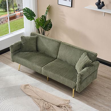 GOODSILO Convertible Corduroy Sofa Bed with Adjustable Armrests for Compact Living Spaces