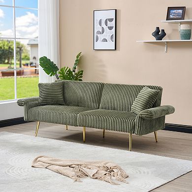 GOODSILO Convertible Corduroy Sofa Bed with Adjustable Armrests for Compact Living Spaces