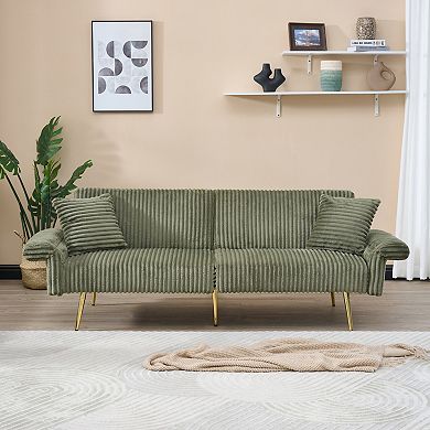 GOODSILO Convertible Corduroy Sofa Bed with Adjustable Armrests for Compact Living Spaces