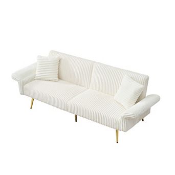 GOODSILO Convertible Corduroy Sofa Bed with Adjustable Armrests for Compact Living Spaces