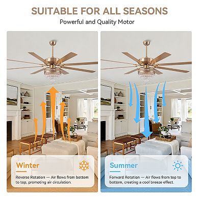 Crystal Ceiling Fan with Light Remote Reversible Motor Downrod Mount Elegant Design