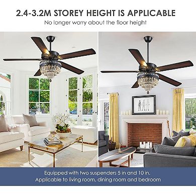 Crystal Ceiling Fan with Light Remote Reversible Motor Downrod Mount Elegant Design