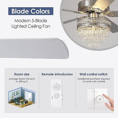 Crystal Ceiling Fan with Light Remote Reversible Motor Downrod Mount Elegant Design
