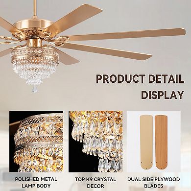 Crystal Ceiling Fan with Light Remote Reversible Motor Downrod Mount Elegant Design