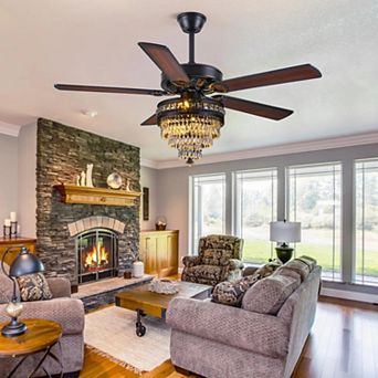 Crystal Ceiling Fan with Light Remote Reversible Motor Downrod Mount Elegant Design