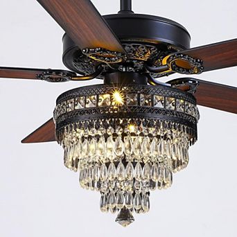 Crystal Ceiling Fan with Light Remote Reversible Motor Downrod Mount Elegant Design
