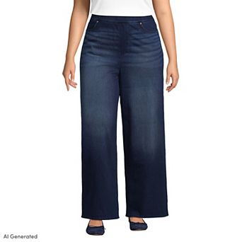 Plus Size Lands' End Starfish Denim High Rise Wide Leg Jeans