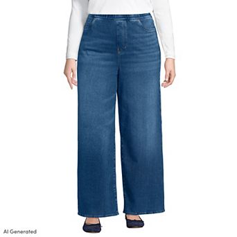 Plus Size Lands' End Starfish Denim High Rise Wide Leg Jeans