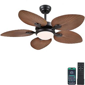 Tropical Palm Leaf Ceiling Fan with LED Light, DC Motor, App and Remote, Indoor Outdoor Use