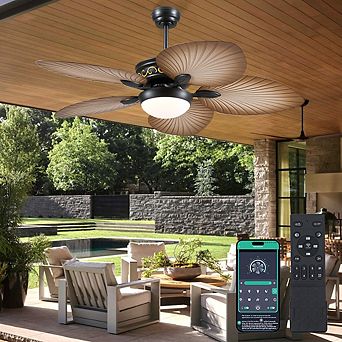 Tropical Ceiling Fan with LED Light DC Motor Remote App Control Indoor Outdoor Use