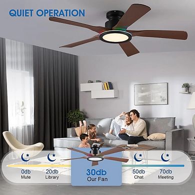 52 Inch Smart RGB Ambient Ceiling Fan ,Low Profile,Quiet DC Motor,App Remote Control
