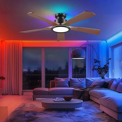 52 Inch Smart RGB Ambient Ceiling Fan ,Low Profile,Quiet DC Motor,App Remote Control