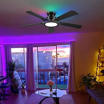 52 Inch Smart RGB Ambient Ceiling Fan ,Low Profile,Quiet DC Motor,App Remote Control