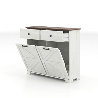 Recycling Cabinet Double Tilt Out Trash for 20 Gallon Trash Cans with Drawer