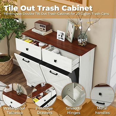 Recycling Cabinet Double Tilt Out Trash for 20 Gallon Trash Cans with Drawer