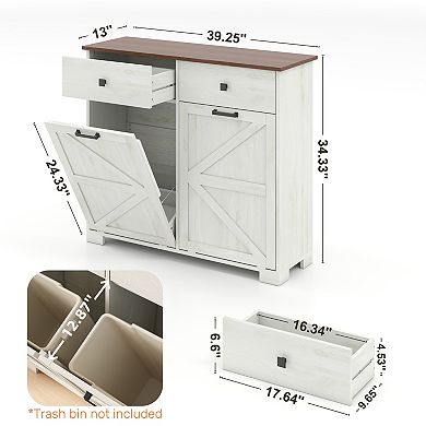 Recycling Cabinet Double Tilt Out Trash for 20 Gallon Trash Cans with Drawer