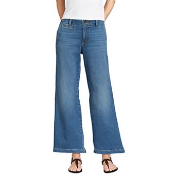 Women's Lands' End Recover Denim Mid Rise Wide Leg Ankle Jeans