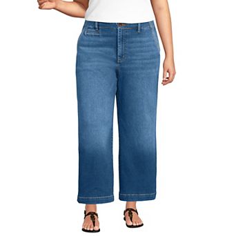 Plus Size Lands' End Recover Denim Mid Rise Wide Leg Ankle Jeans