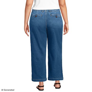 Plus Size Lands' End Recover Denim Mid Rise Wide Leg Ankle Jeans