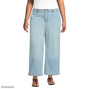 Plus Size Lands' End Recover Denim Mid Rise Wide Leg Ankle Jeans