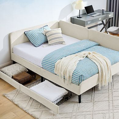 GOODSILO Upholstered Storage Platform Bed Frame with Convertible Sofa Function