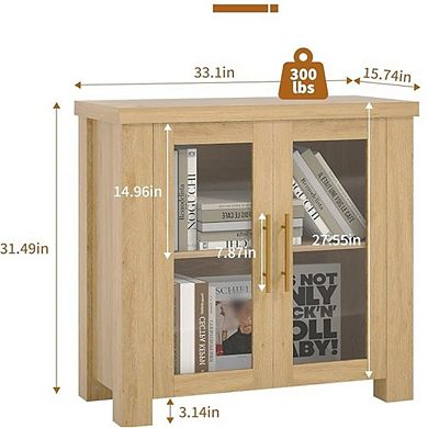Buffet Cabinet with Storage, 31.5" Sideboard Credenza with Tempered Glass Doors