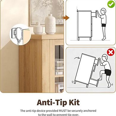 Buffet Cabinet with Storage, 31.5" Sideboard Credenza with Tempered Glass Doors