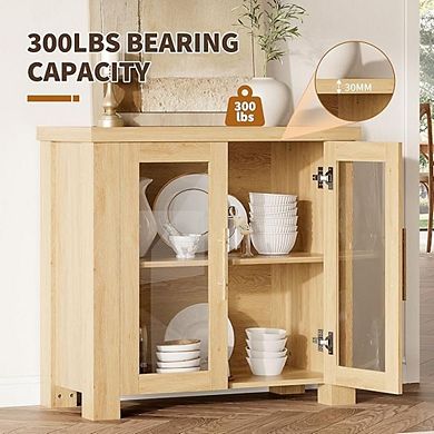 Buffet Cabinet with Storage, 31.5" Sideboard Credenza with Tempered Glass Doors
