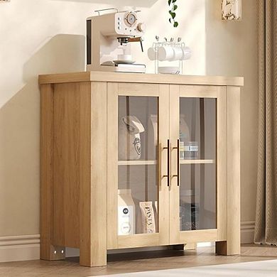 Buffet Cabinet with Storage, 31.5" Sideboard Credenza with Tempered Glass Doors