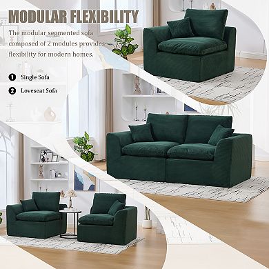Merax 2Piece Modular Cloud Sofa with Corduroy Fabric & Curved Armrest No Assembly Needed