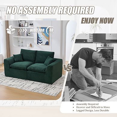 Merax 2Piece Modular Cloud Sofa with Corduroy Fabric & Curved Armrest No Assembly Needed