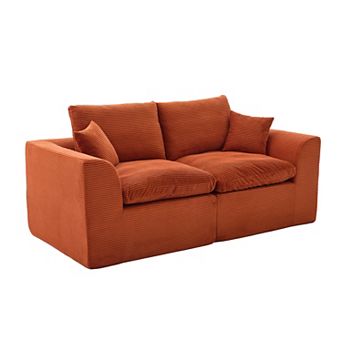Merax 2 pc Modular Cloud Sofa with Corduroy Fabric & Curved Armrest No Assembly Needed
