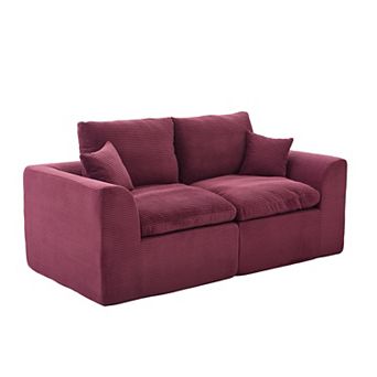 Merax 2 pc Modular Cloud Sofa with Corduroy Fabric & Curved Armrest No Assembly Needed