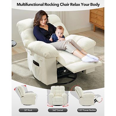 ANIXOL Oversized Swivel Rocker Recliner Chair