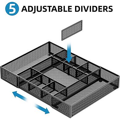 Expandable Mesh Desk Drawer Organizer with Adjustable Compartments