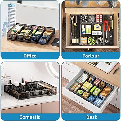 Expandable Mesh Desk Drawer Organizer with Adjustable Compartments